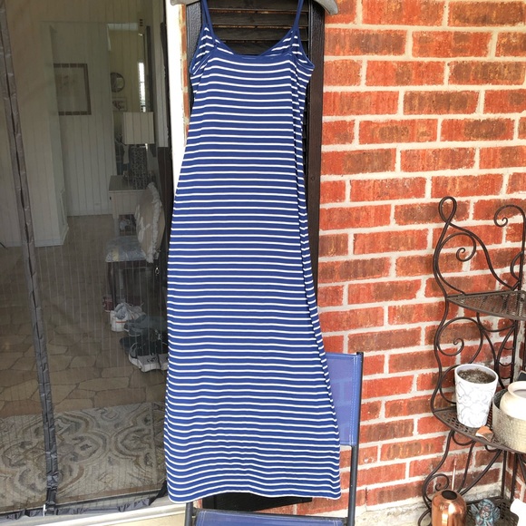 🛍️Forever 21 Blue White Striped Maxi dress S Cotton Blend - Picture 4 of 4